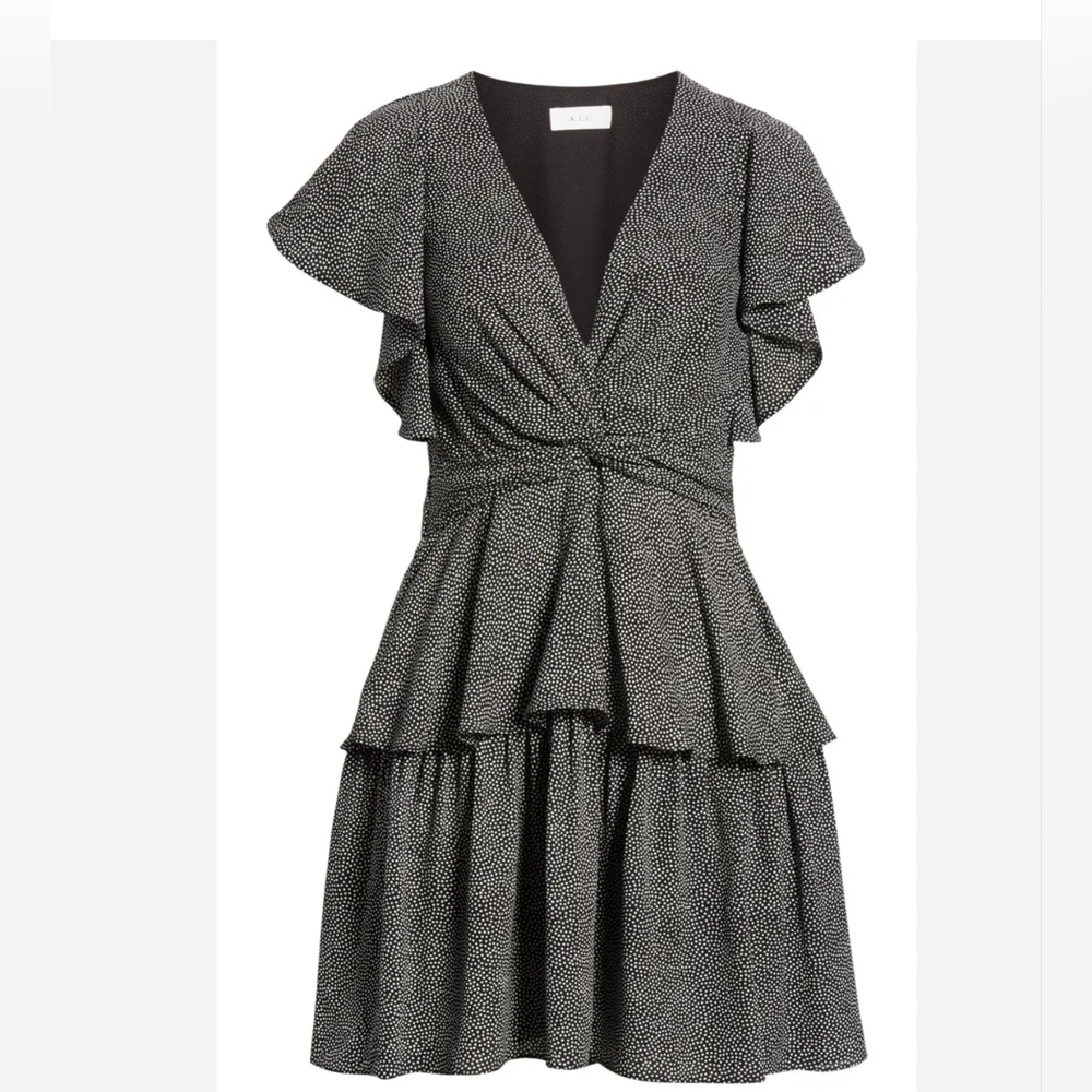 A.L.C. "Viera" silk dress in Rimini dot-print.V neckline.Short flutter  Size 0
